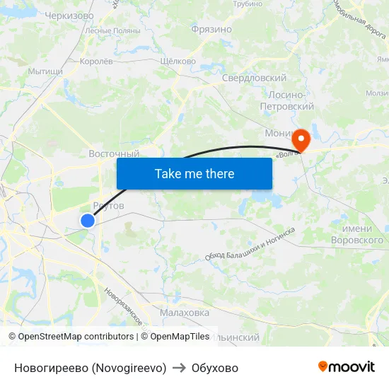 Новогиреево (Novogireevo) to Обухово map