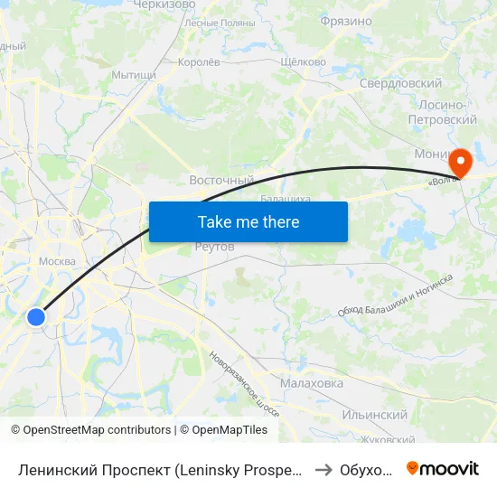 Ленинский Проспект (Leninsky Prospekt) to Обухово map