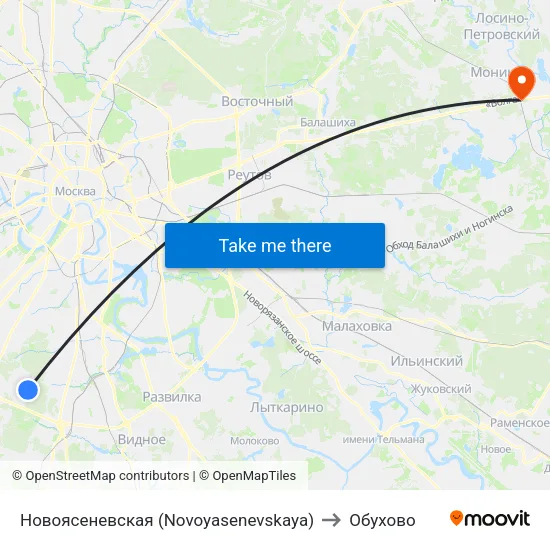Новоясеневская (Novoyasenevskaya) to Обухово map
