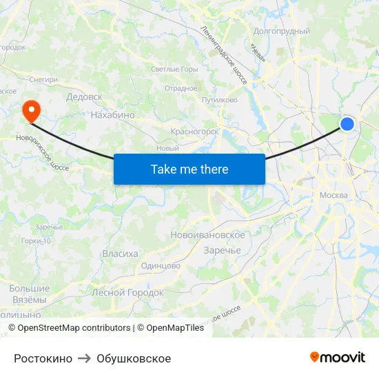 Ростокино to Обушковское map