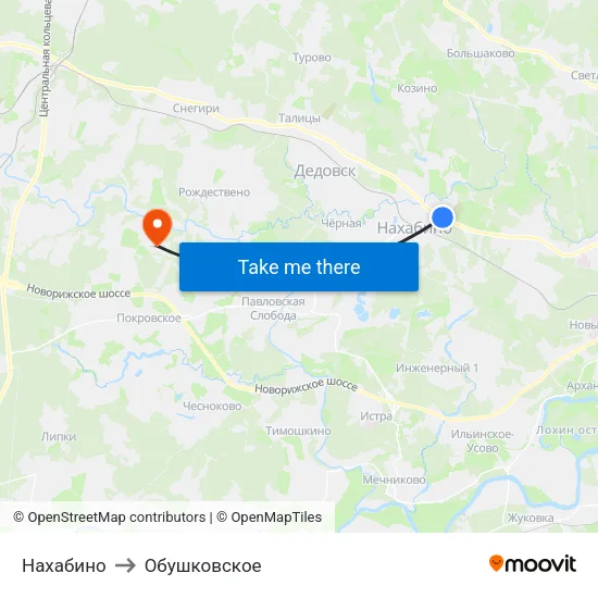 Нахабино to Обушковское map