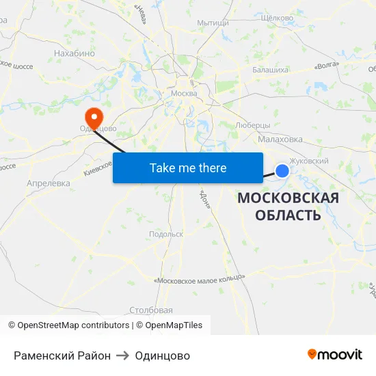 Раменский Район to Одинцово map