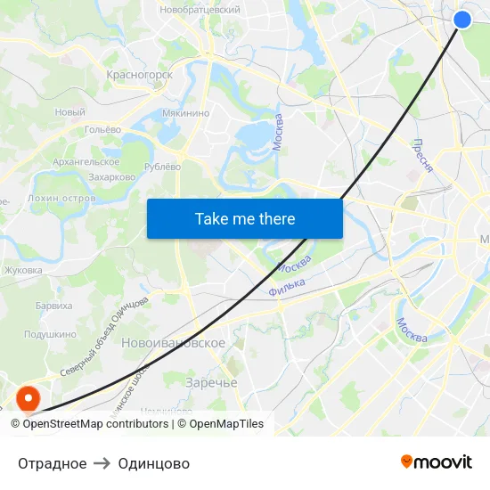 Отрадное to Одинцово map