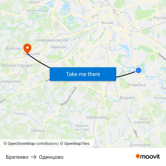Братеево to Одинцово map