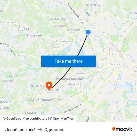 Левобережный to Одинцово map