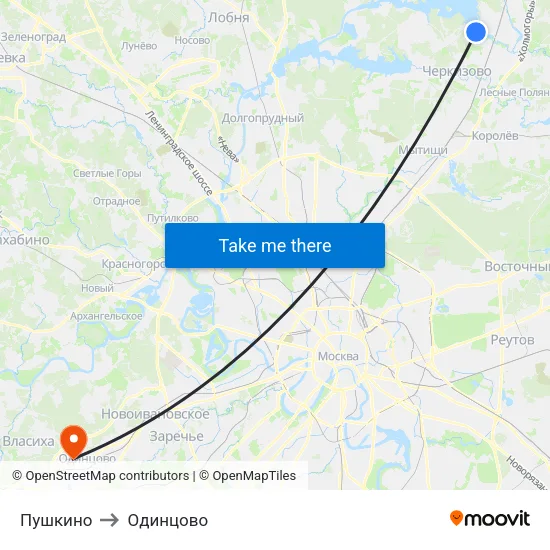 Пушкино to Одинцово map