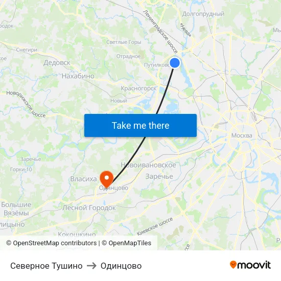 Северное Тушино to Одинцово map
