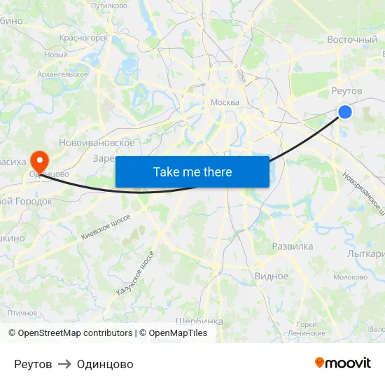 Реутов to Одинцово map