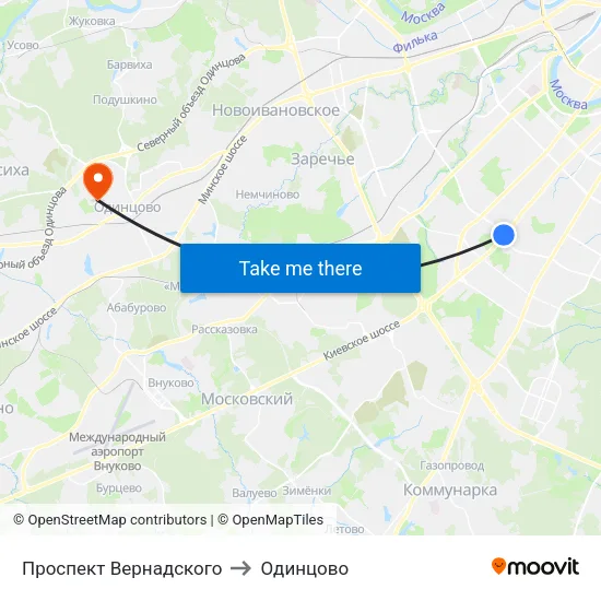Проспект Вернадского to Одинцово map