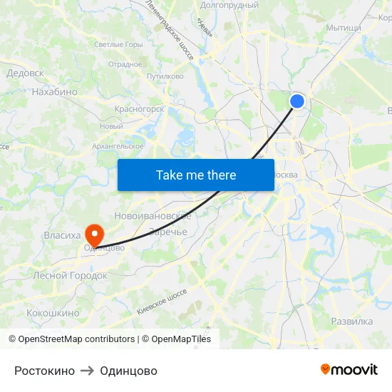 Ростокино to Одинцово map
