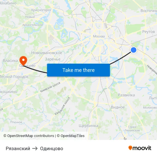 Рязанский to Одинцово map
