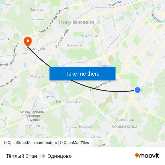 Тёплый Стан to Одинцово map