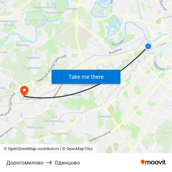 Дорогомилово to Одинцово map