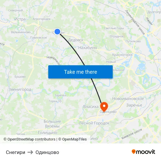 Снегири to Одинцово map