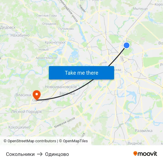 Сокольники to Одинцово map
