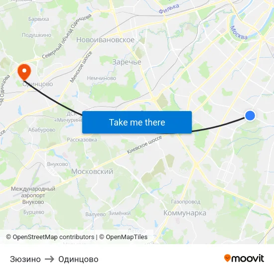 Зюзино to Одинцово map
