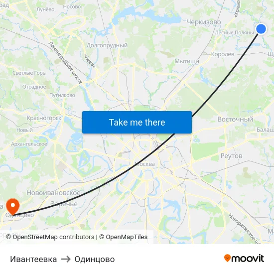 Ивантеевка to Одинцово map