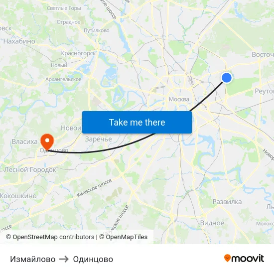 Измайлово to Одинцово map