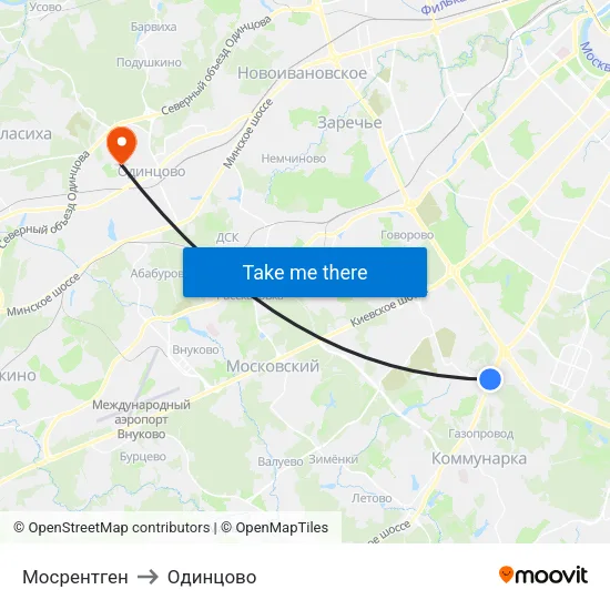 Мосрентген to Одинцово map