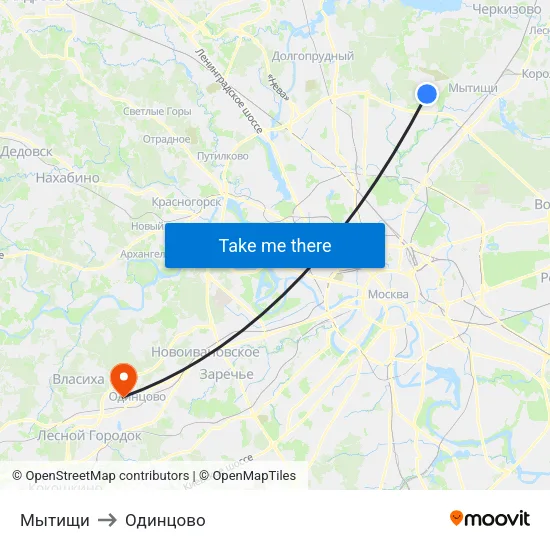Мытищи to Одинцово map