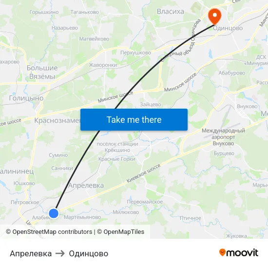 Апрелевка to Одинцово map