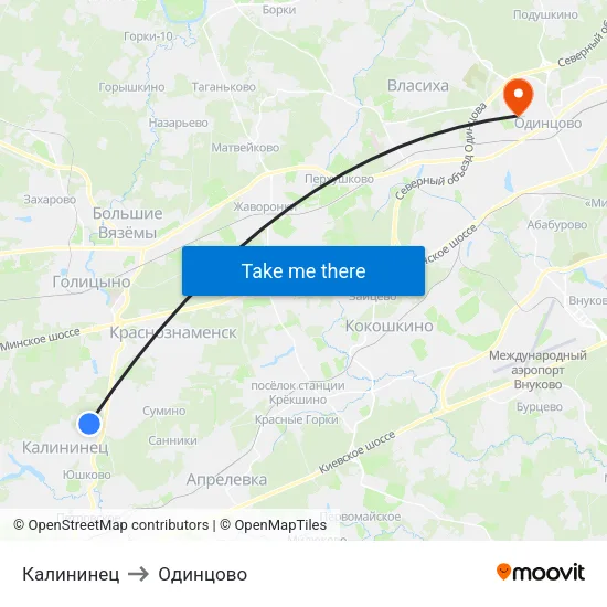 Калининец to Одинцово map