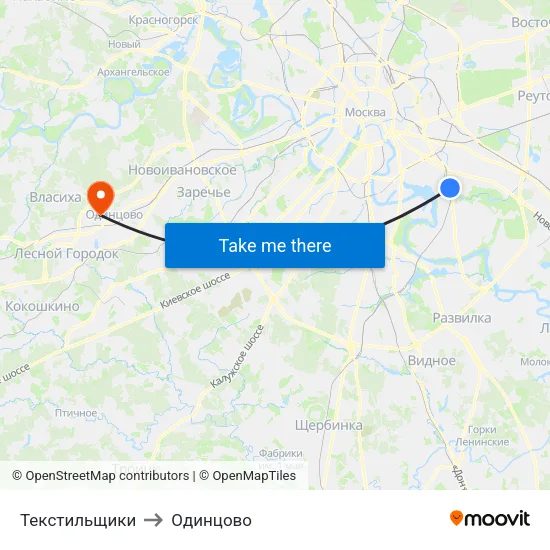 Текстильщики to Одинцово map