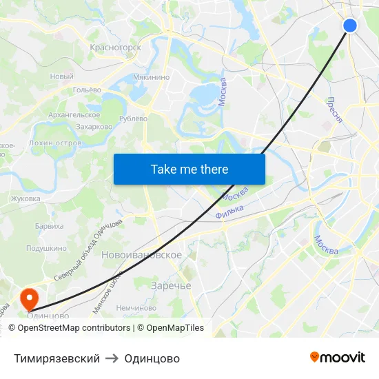 Тимирязевский to Одинцово map
