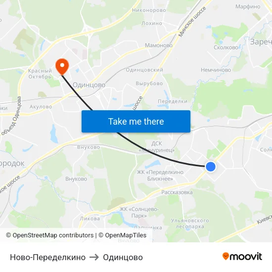 Ново-Переделкино to Одинцово map