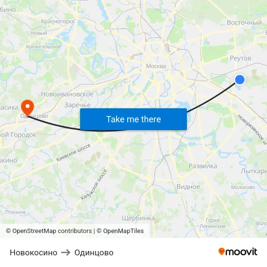 Новокосино to Одинцово map