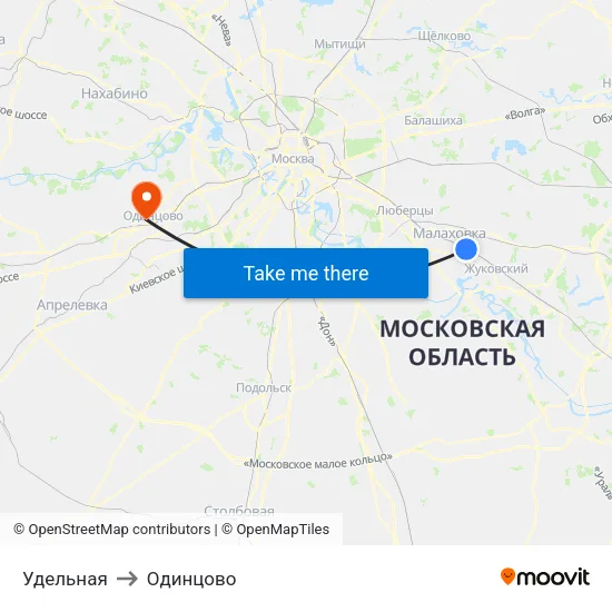 Удельная to Одинцово map