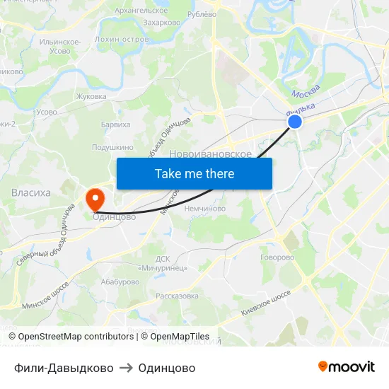 Фили-Давыдково to Одинцово map
