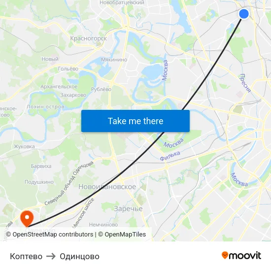 Коптево to Одинцово map