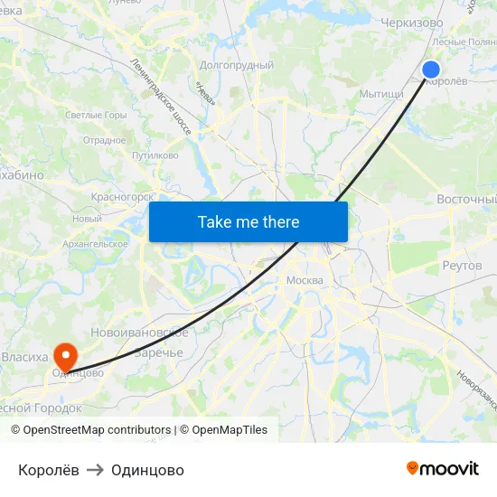 Королёв to Одинцово map