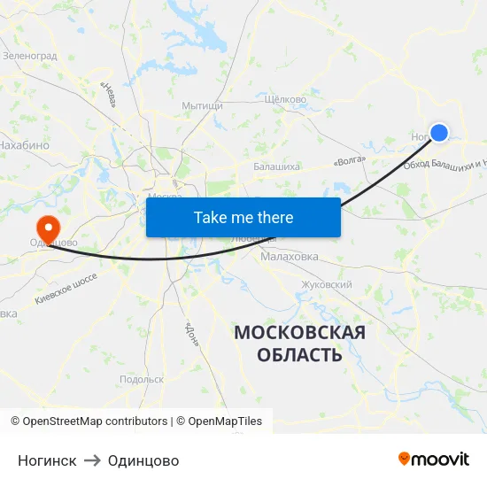 Ногинск to Одинцово map