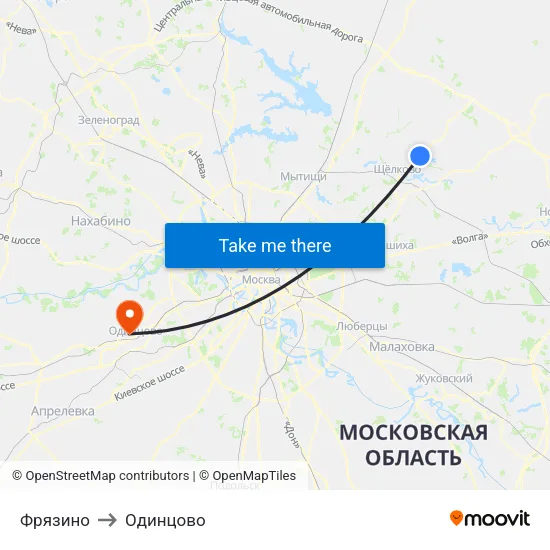 Фрязино to Одинцово map