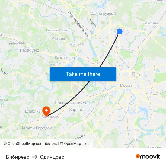 Бибирево to Одинцово map