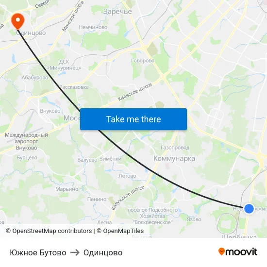 Южное Бутово to Одинцово map