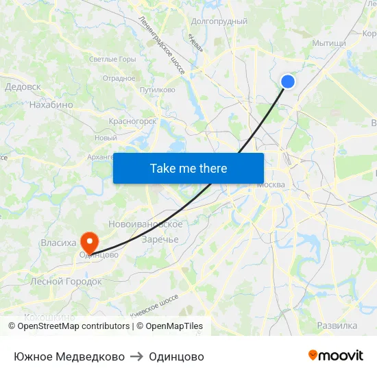 Южное Медведково to Одинцово map