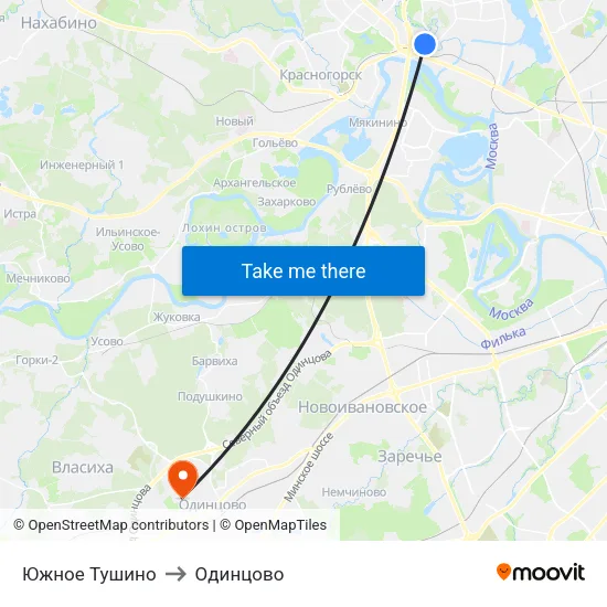 Южное Тушино to Одинцово map