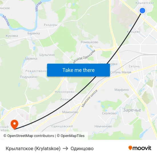 Крылатское (Krylatskoe) to Одинцово map
