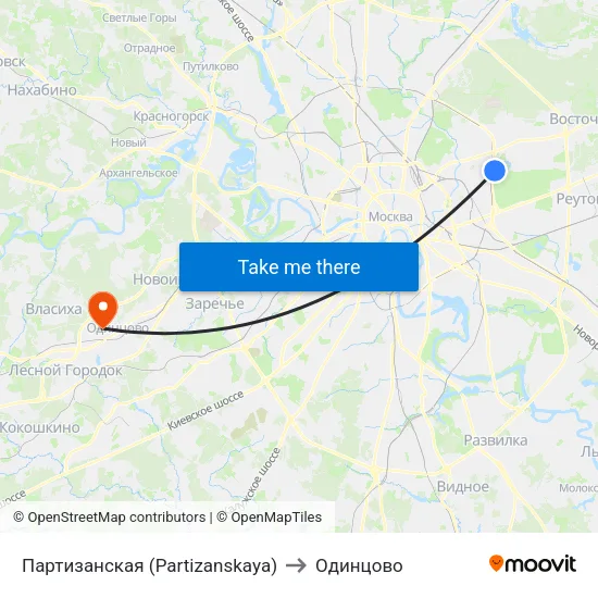 Партизанская (Partizanskaya) to Одинцово map