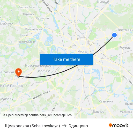 Щелковская (Schelkovskaya) to Одинцово map