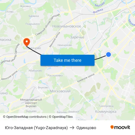 Юго-Западная (Yugo-Zapadnaya) to Одинцово map