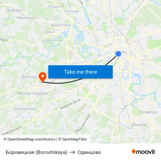 Боровицкая (Borovitskaya) to Одинцово map