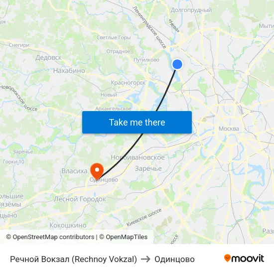 Речной Вокзал (Rechnoy Vokzal) to Одинцово map