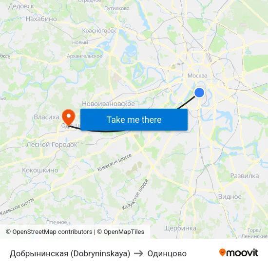 Добрынинская (Dobryninskaya) to Одинцово map