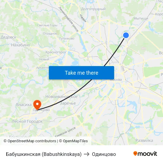 Бабушкинская (Babushkinskaya) to Одинцово map