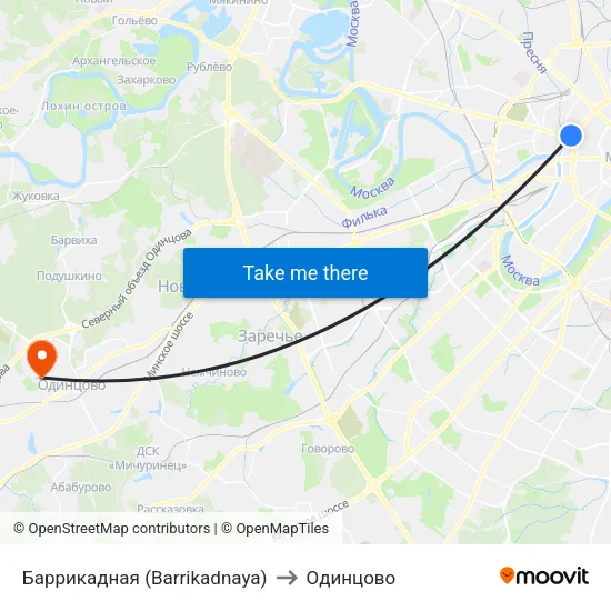 Баррикадная (Barrikadnaya) to Одинцово map