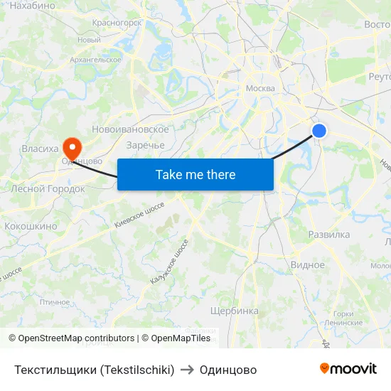 Текстильщики (Tekstilschiki) to Одинцово map